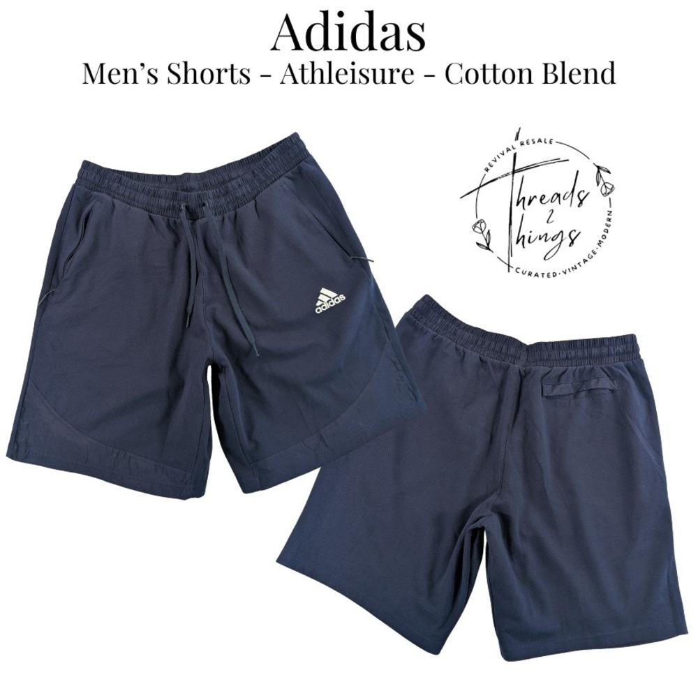 Adidas Shorts Mens XL Navy Blue Cotton Athleisure Athletic Shorts Zipper Pockets
